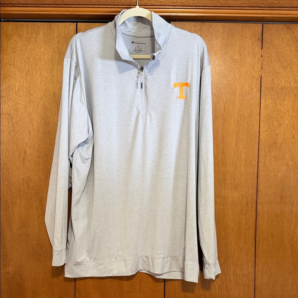 Champion Light Gray Quarter-Zip with Orange Logo